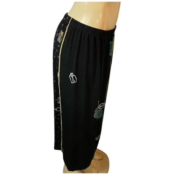 JG'S Mad Lab Black Art Hand Painted Lagenlook Maxi Skirt Size Large Low Waist